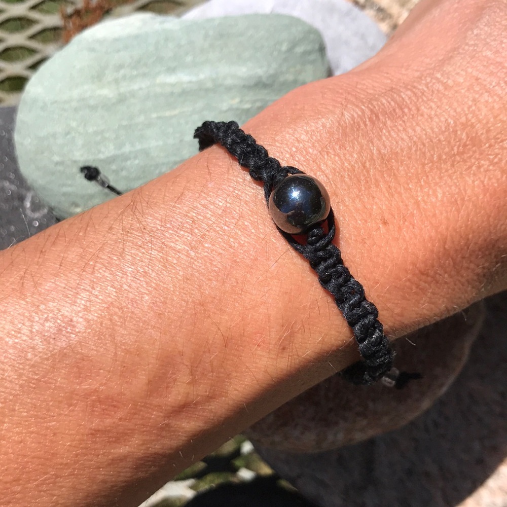 Macrame Hematite bracelet black cord handmade jewelry beaded bracelet women’s